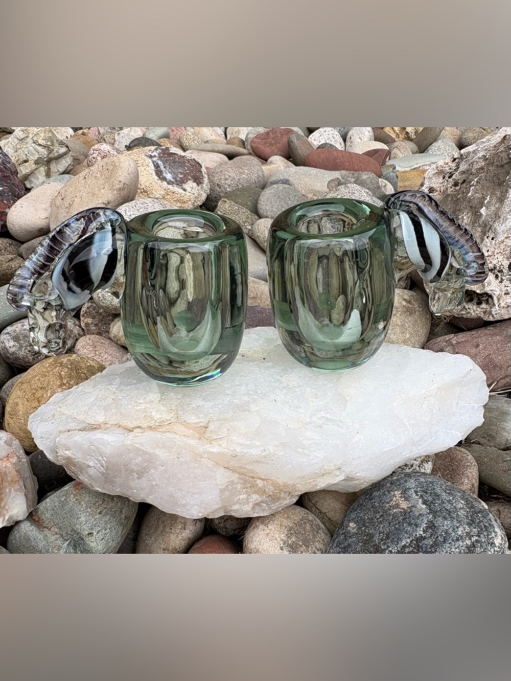 Vintage Ngwenya Glass Swaziland Handmade Zebra Art Glass Pair Of Candle Holders